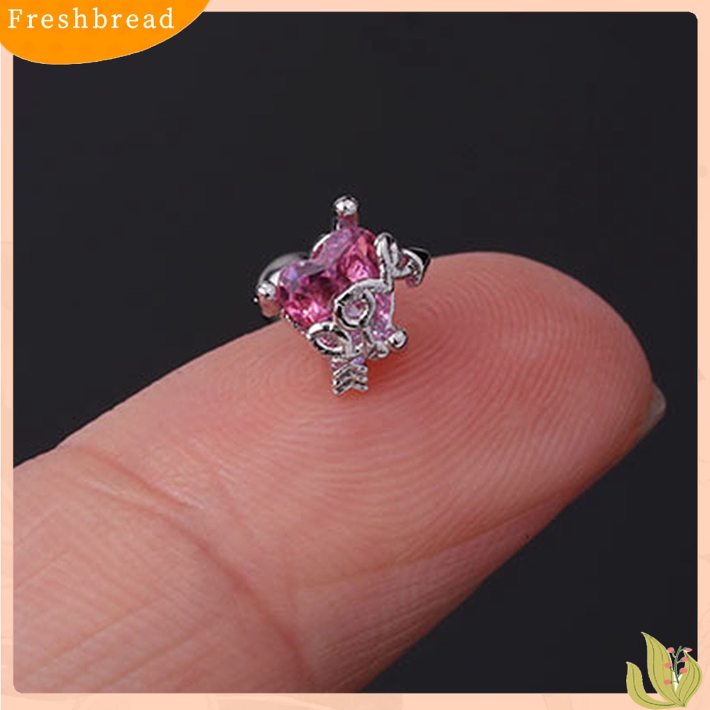 &lt; Freshbread &gt; 1Pc Mini Bersinar Indah Wanita Anting Jantung Berlian Imitasi Rantai Telinga Stud Perhiasan Aksesori