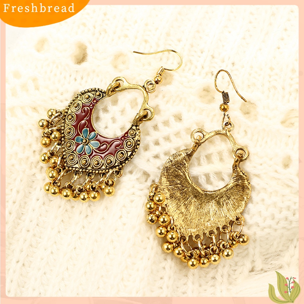 &lt; Freshbread &gt; Bohemian Wanita Bunga Lonceng Rumbai Enamel Kait Anting Pesta Perjamuan Perhiasan