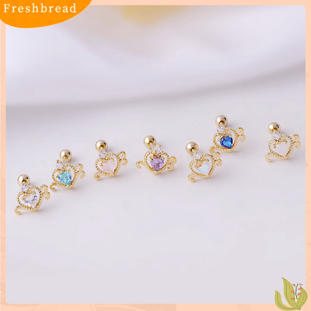 < Freshbread > 1Pc Stud Earring Cubic Zirconia Hias Mengkilap Elegan Geometris Electroplating Wanita Berongga Hati Telinga Stud Tulang Rawan Anting Perhiasan Dekorasi Hadiah Untuk Pacaran