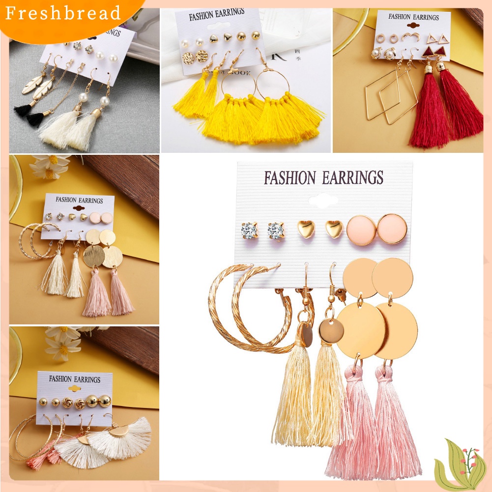 &lt; Freshbread &gt; 6Pcs/Set Bohemia Wanita Rumbai Kait Anting Ear Stud Set Perhiasan Aksesoris