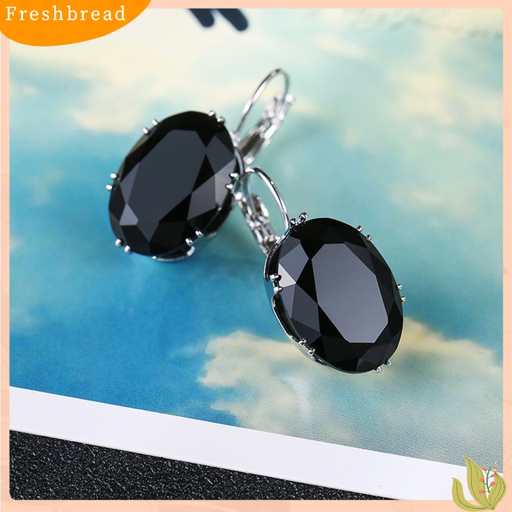 &lt; Freshbread &gt; Wanita Elegan Oval Batu Permata Imitasi Hias Menjuntai Leverback Earrings Perhiasan Hadiah