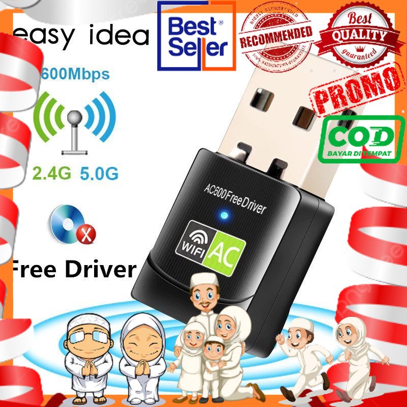 DISK0N SPESIAL + EASYIDEA Mini USB WiFi Transmitter Receiver 802.11ac 600Mbps - WL4 - Black DISK0N S