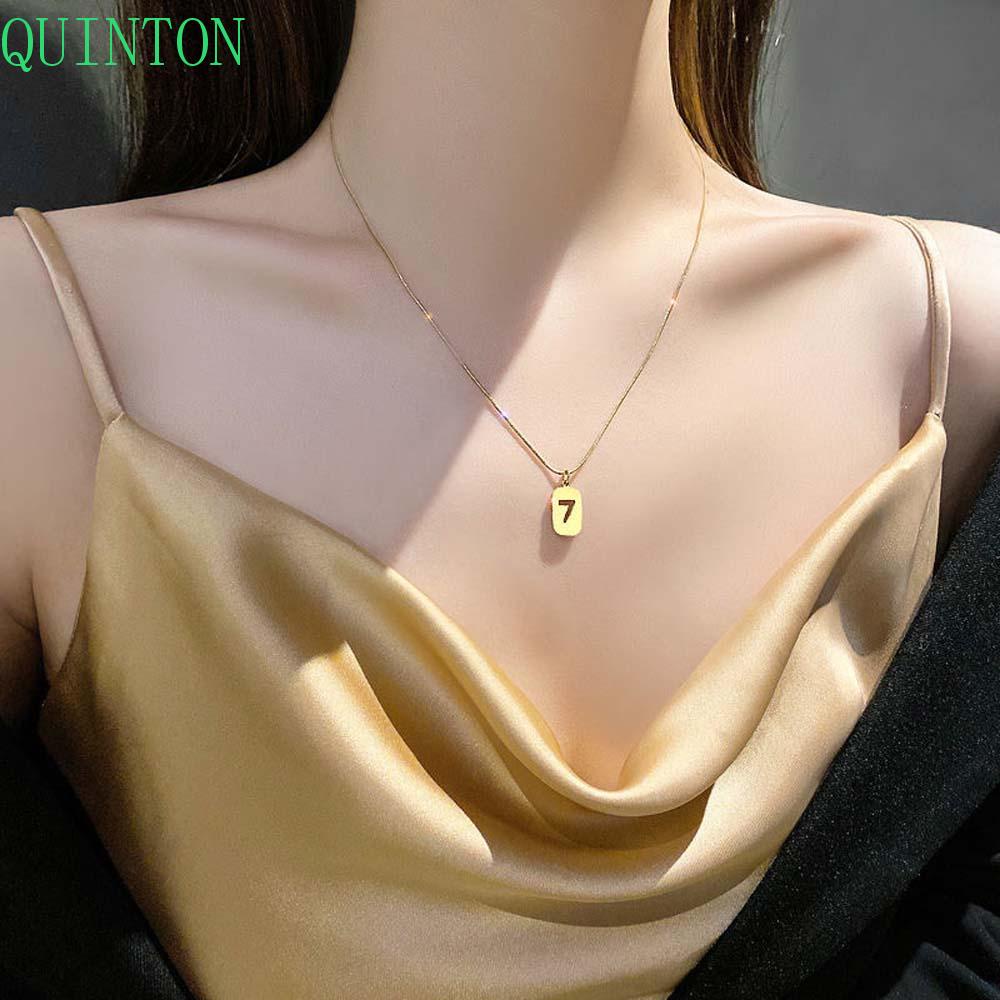 Quinton Kalung Choker Titanium steel Desain Angka 7 Hollow Untuk Wanita