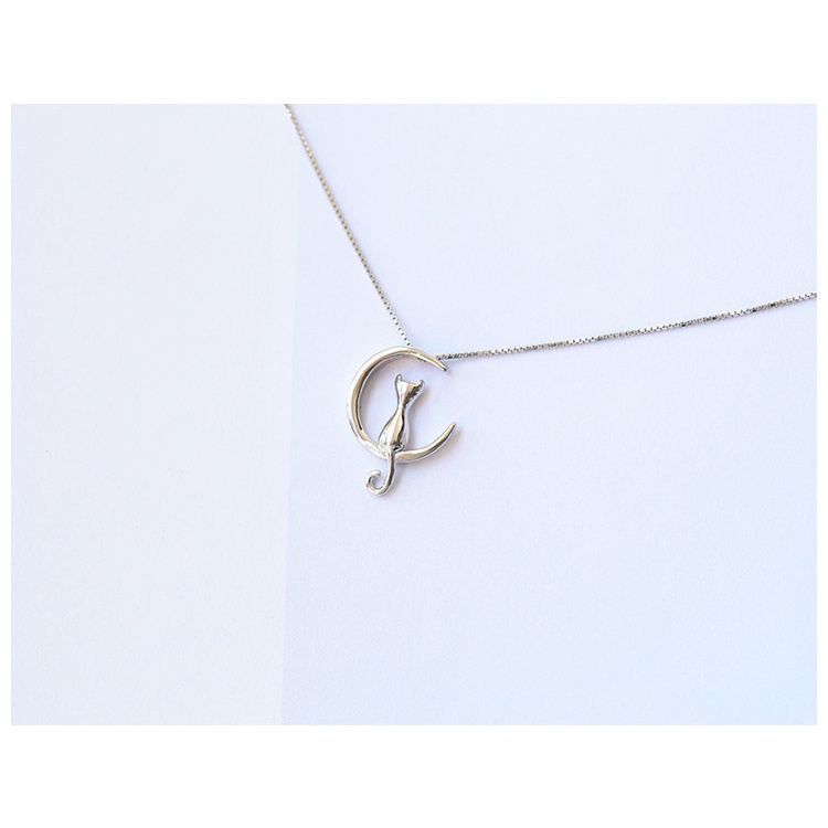 Goldkingdom Aksesoris Perhiasan Fashion Ready Stock Versi Korea Kreatif Perak Disepuh Bulan Kucing Kalung Wanita Rantai Tulang Selangka Aksesoris Jepang Dan Korea Lucu