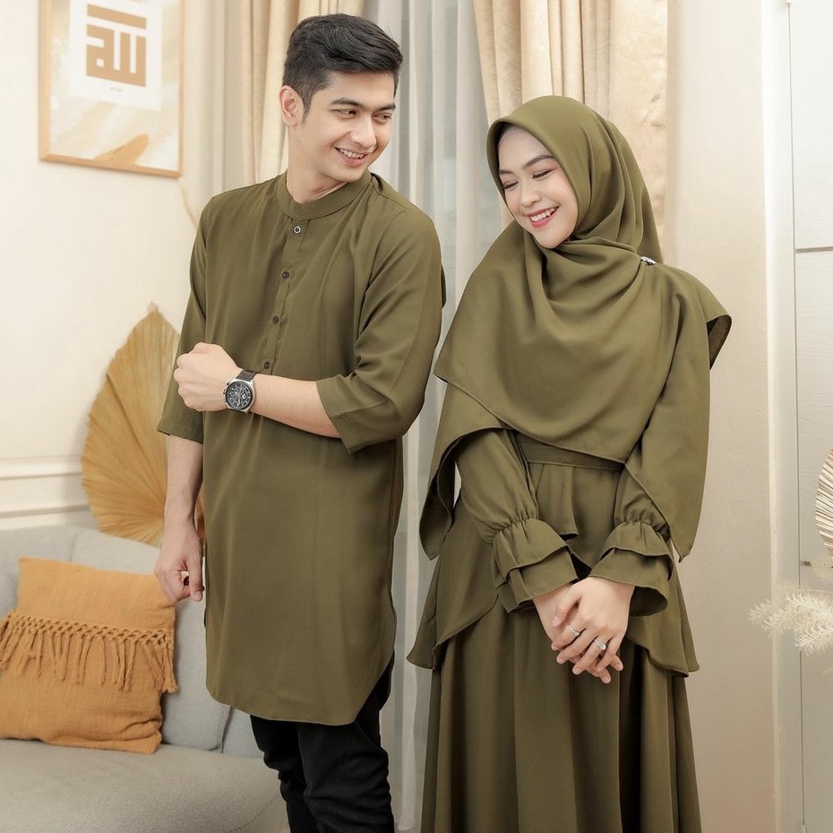Vallina Outfit - Ria Ricis Couple Baju Pasangan Gamis Dress Set Kemeja Koko Kurta Sarimbit Lebaran P