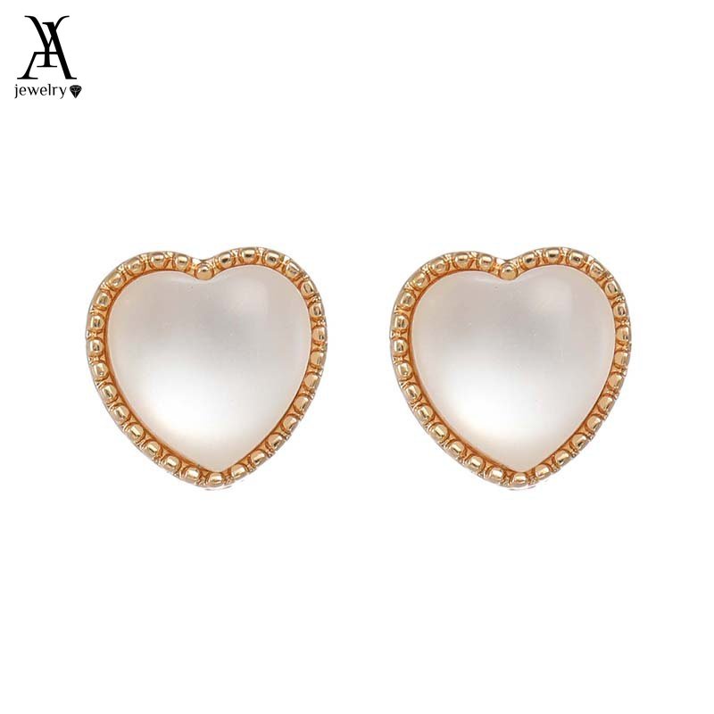 AY(CN) Elegant Heart Stud Earrings Fashion Gem Gold Earring for Women Accessories Jewelry