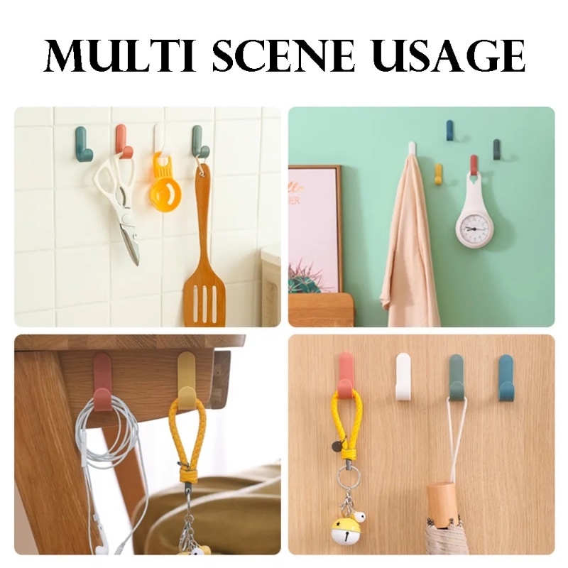 6pcs/set Sederhana J-shaped ABS Self Adhesive Wall Hook/Rak Gantung Baju Bantalan Beban Kuat/Kait Penyimpanan Mantel Kunci Portabel Rumah