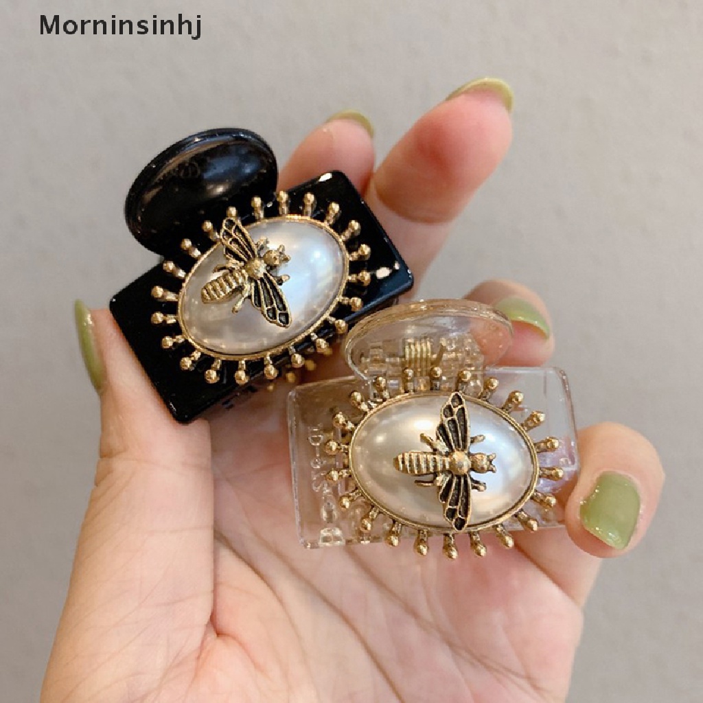 Mornin Penjepit Cakar Vintage Elegan Dengan Mutiara Untuk Wanita Retro Square Claw Clip Hairpin id