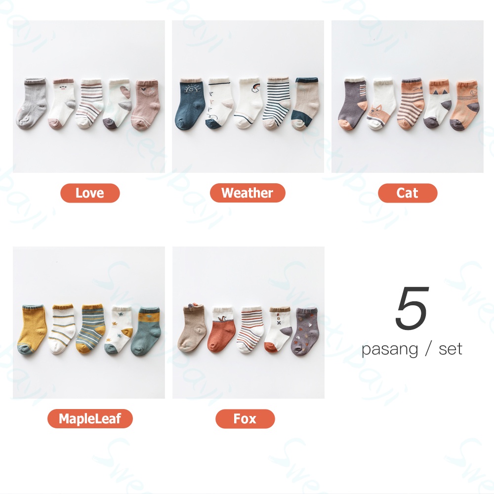 SweetyBayi 5in1 Kaos kaki bayi anak motif karakter Kaus kaki bayi children socks 0-3 tahun