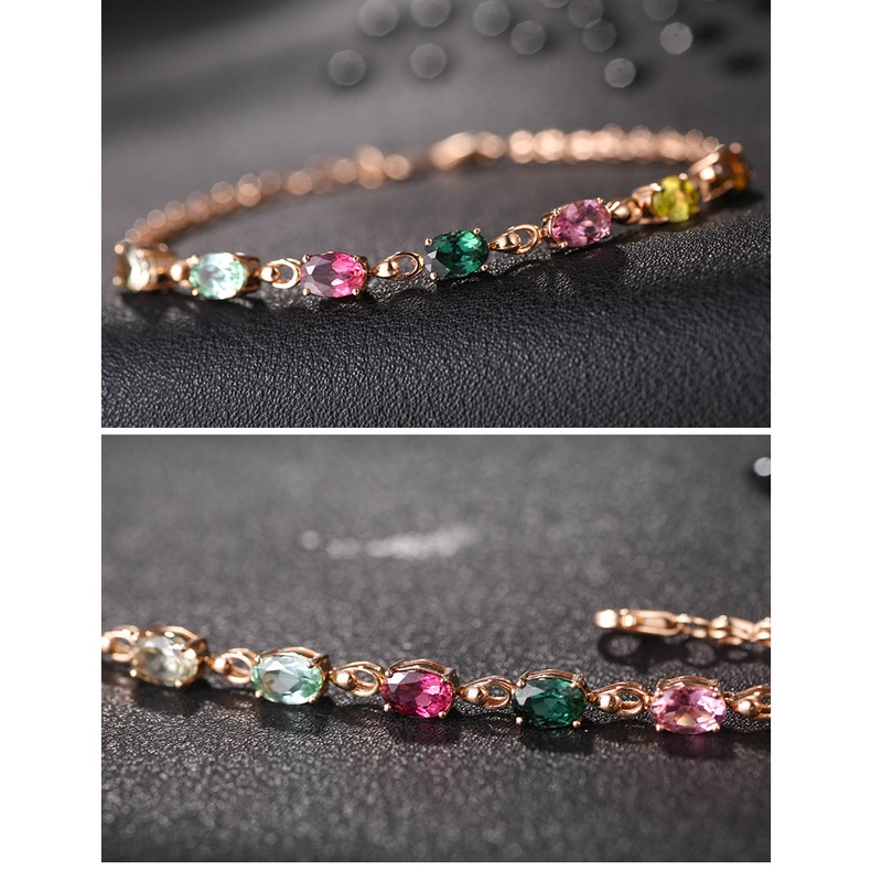 Goldkingdom Aksesoris Perhiasan Fashion Ready Stock Caibao Series Edisi Korea Mewah Mulia Kreatif Berlapis Emas Gelang Batu Permata Warna-Warni