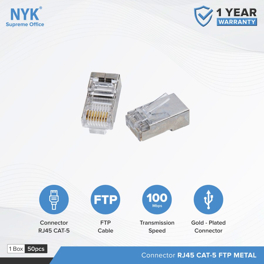 Konektor Rj45 Ftp Cat5e NYK Metal Plat Besi Cat 5e isi 50Pcs