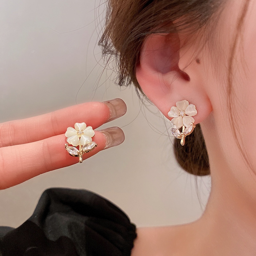 Deartiara Korea Fashion Bunga Busur Hati Kelinci Opal Anting Baru Mewah Elegan Gaya Earrings
