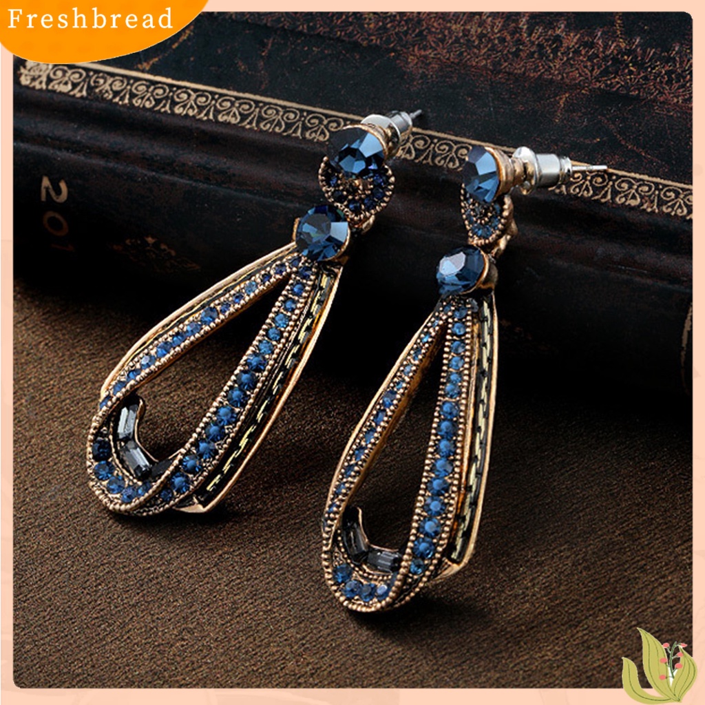 {In Stock} Anting Drop Gaya Vintage Bentuk Tetesan Air Pengerjaan Halus Batu Biru Pear Drop Earring Untuk Pesta