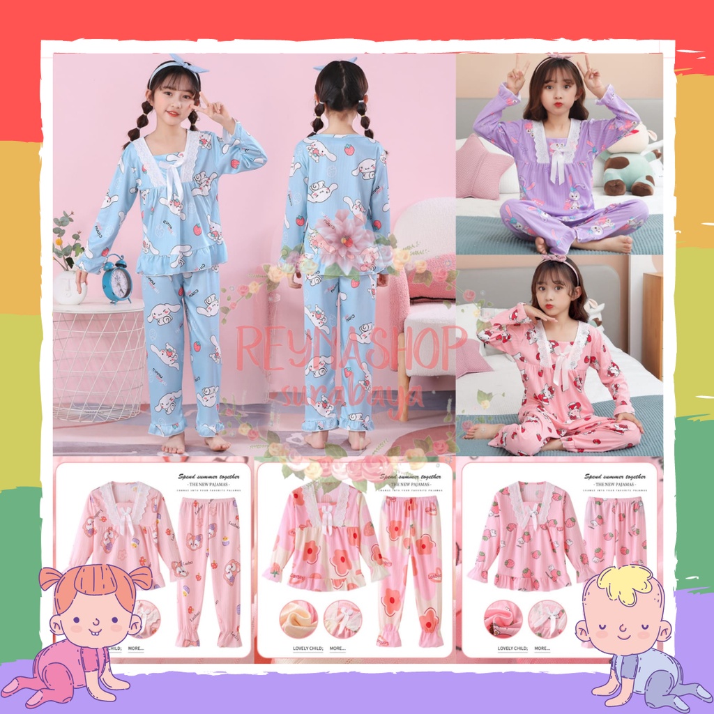 (HG-HL) Setelan Baju Piyama Rufle Anak Perempuan Import 4-9th