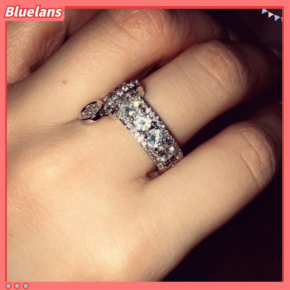 {In Stock} Mewah Wanita Cubic Zirconia Hias Bulat Pesona Cincin Hadiah Perhiasan Pesta Pernikahan