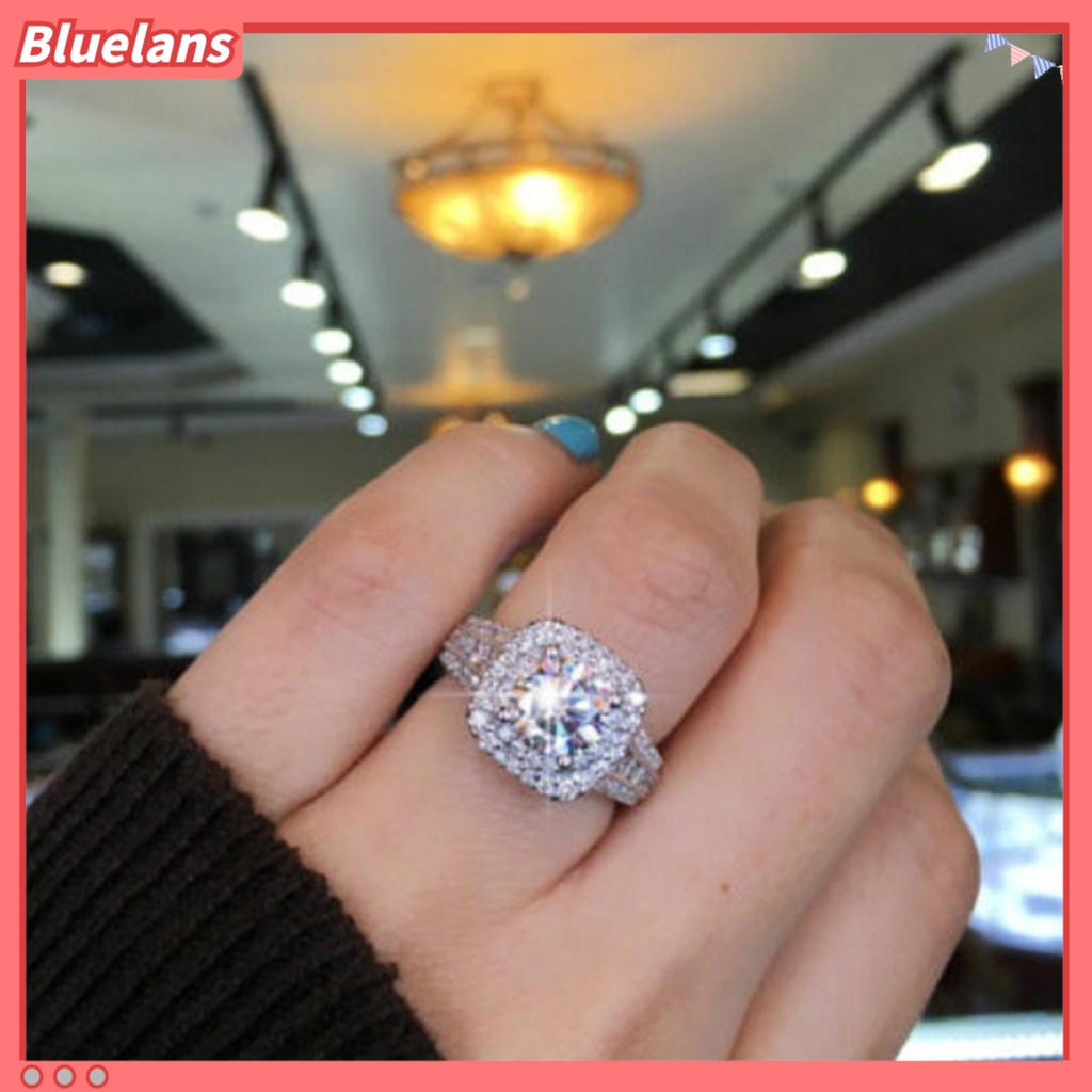 {In Stock} Cincin Wanita Berlian Imitasi Hias Tidak Luntur Ringan Lapisan Ganda Lingkaran Pernikahan Untuk Ulang Tahun