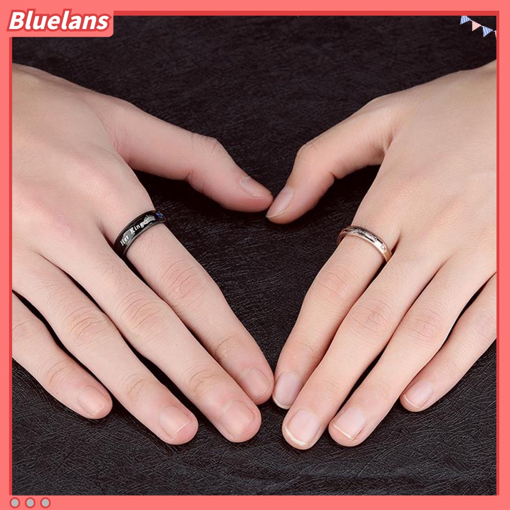 {In Stock} Fashion Baja Titanium Berlian Imitasi Her King His Queen Pasangan Jari Rings Perhiasan