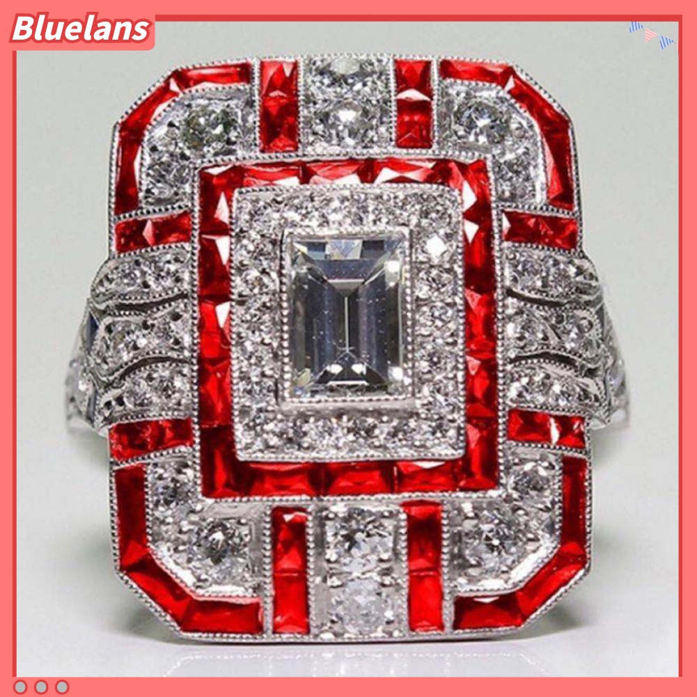 {In Stock} Pernikahan Pertunangan Wanita Retro Cubic Zirconia Bertatahkan Perhiasan Cincin Jari Persegi