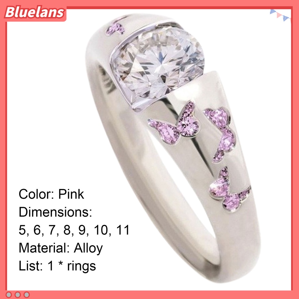 {In Stock} Cincin Motif Kupu-Kupu Aksesoris Perhiasan Alloy Cubic Zirconia Finger Band Untuk Wanita