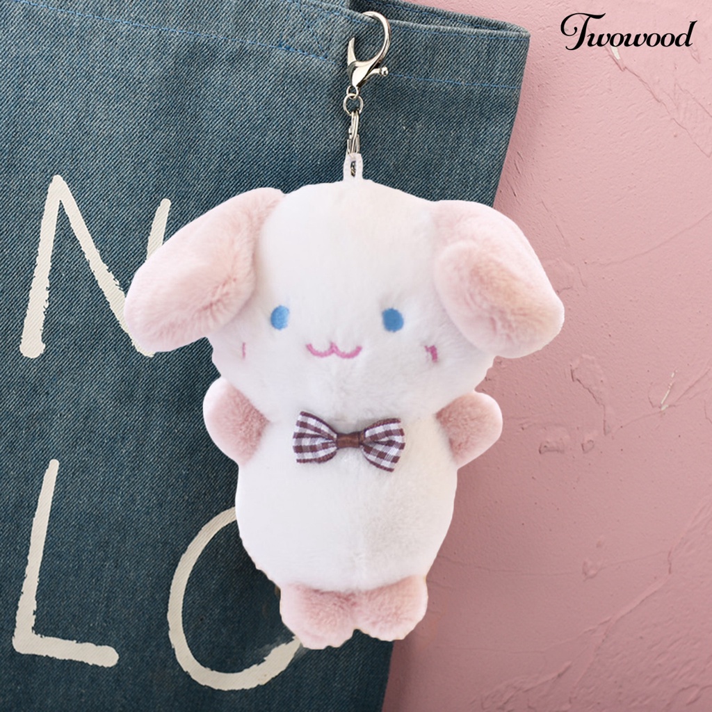 Twowood 12 cm Plush Key Pendant PP Katun Isi Penuh Kotak-Kotak Busur Anjing Boneka Mainan Mewah Dekorasi Indah Boneka Anjing Kecil Gantungan Kunci Tas Liontin Pesta Nikmat