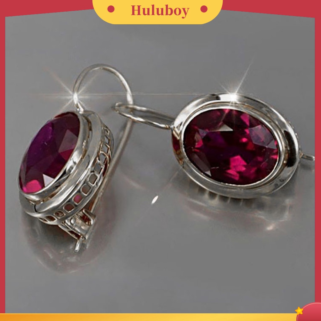 {Ready Stock} 1pasang Merah Berlian Imitasi Wanita Anting Oval Alloy Berongga Shiny Klip Anting Perhiasan Pernikahan