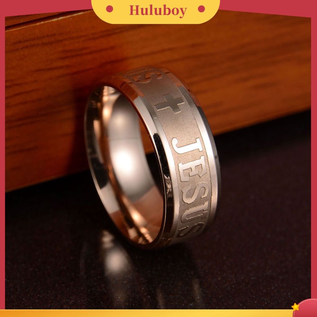 {Ready Stock} Cincin Unisex Huruf Salib Yesus Ukiran Perhiasan Cincin Kristen Pria Wanita Anti Karat Untuk Pesta