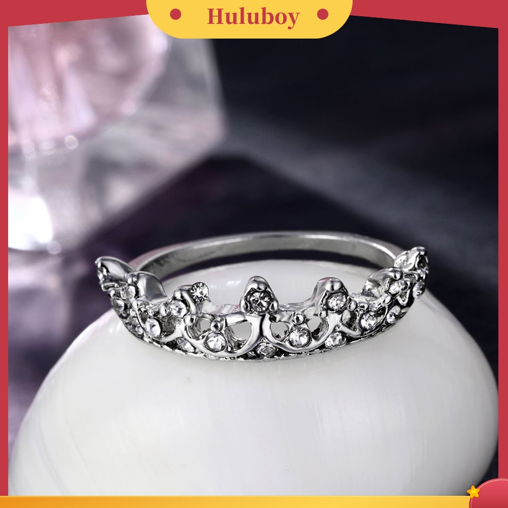 {Ready Stock} Wanita Fashion Berlian Imitasi Bertatahkan Hollow Mahkota Jari Cincin Hadiah Perhiasan Pernikahan