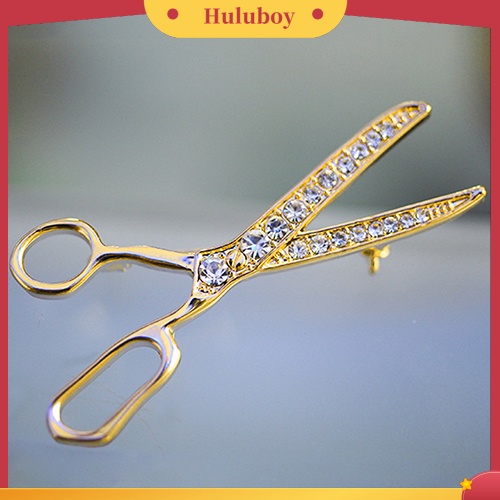 {Ready Stock} Indah Buatan Tangan Berlian Imitasi Gunting Berlapis Emas Bros Pin Perhiasan Hadiah Xmas Terbaik