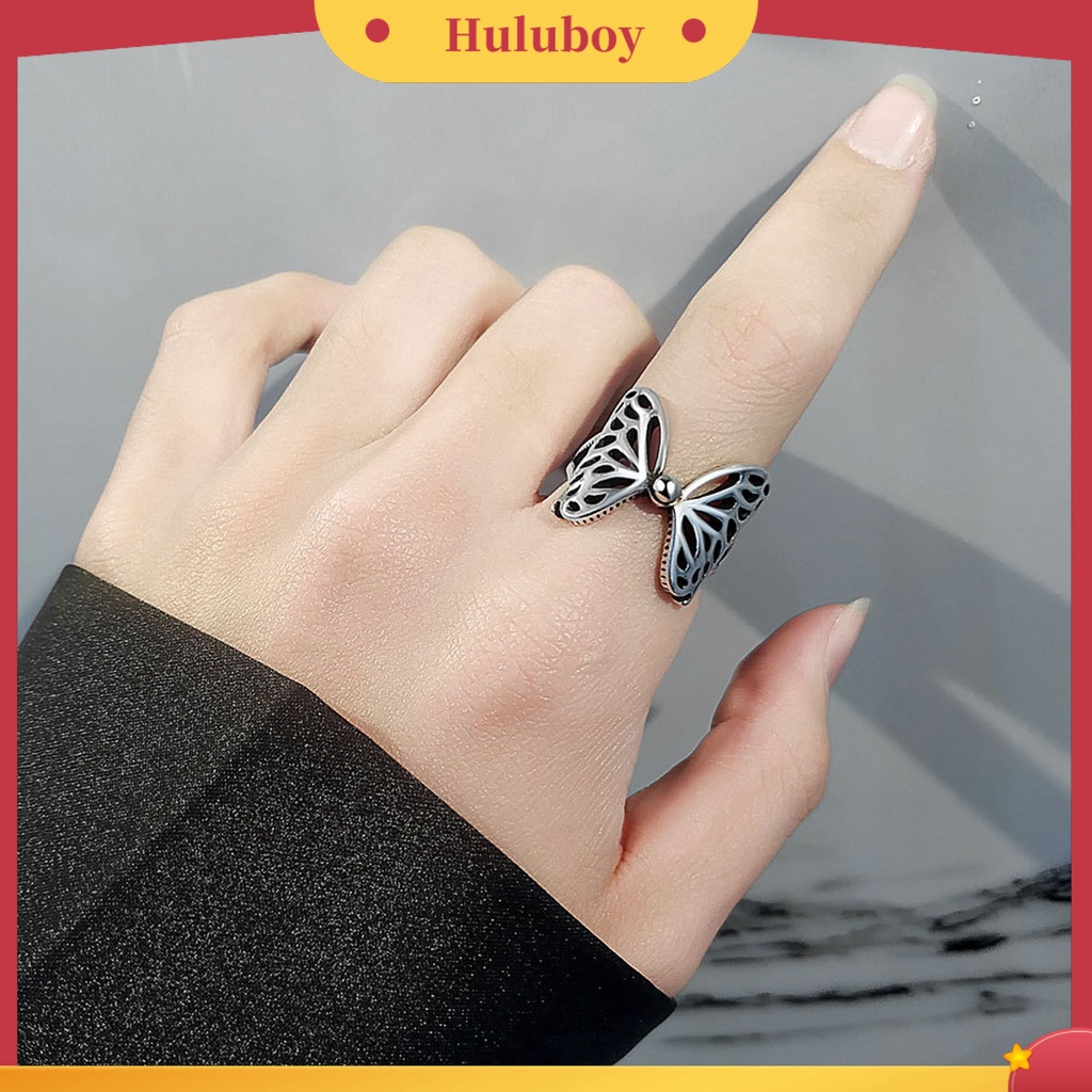 {Ready Stock} Hip-hop Berlebihan Tembaga Wanita Cincin Berongga Kupu-Kupu Pembukaan Jari Cincin Perhiasan Aksesoris