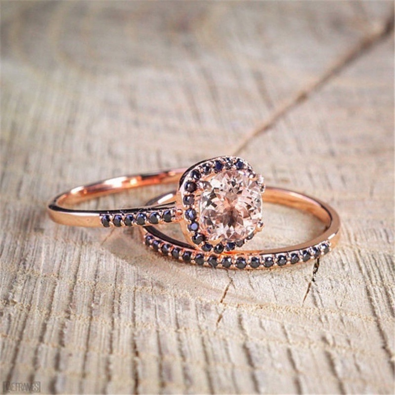 Goldkingdom Aksesoris Perhiasan Fashion Ready Stock Cincin Topaz Lapis Emas Mawar Bergaya Hitam Set Berlian Engagement Band