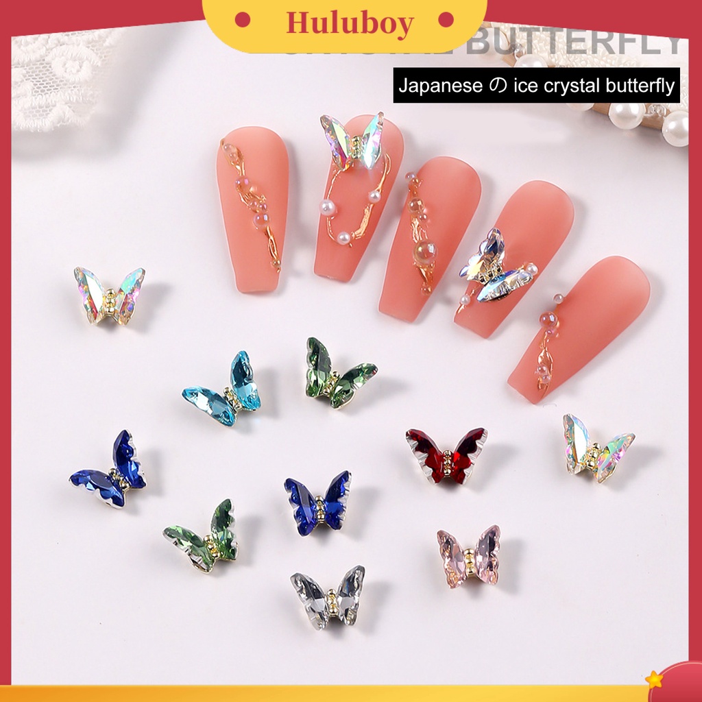 {In Stock} 10Pcs Nail Art Decor Bersinar Tiga Dimensi Gloss Tidak Luntur DIY Kristal Imitasi Manicure Craft Butterfly Nail Charm Nail Salon Supply