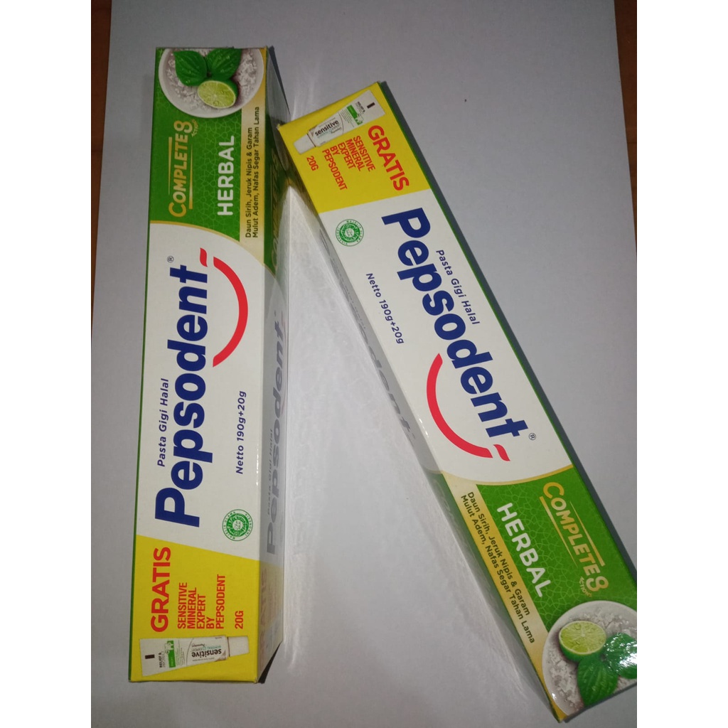 Pepsodent Herbal complete8 190gr+20gr-Gratis Pasta gigi Sensitive Expert By Pepsodent 20gr