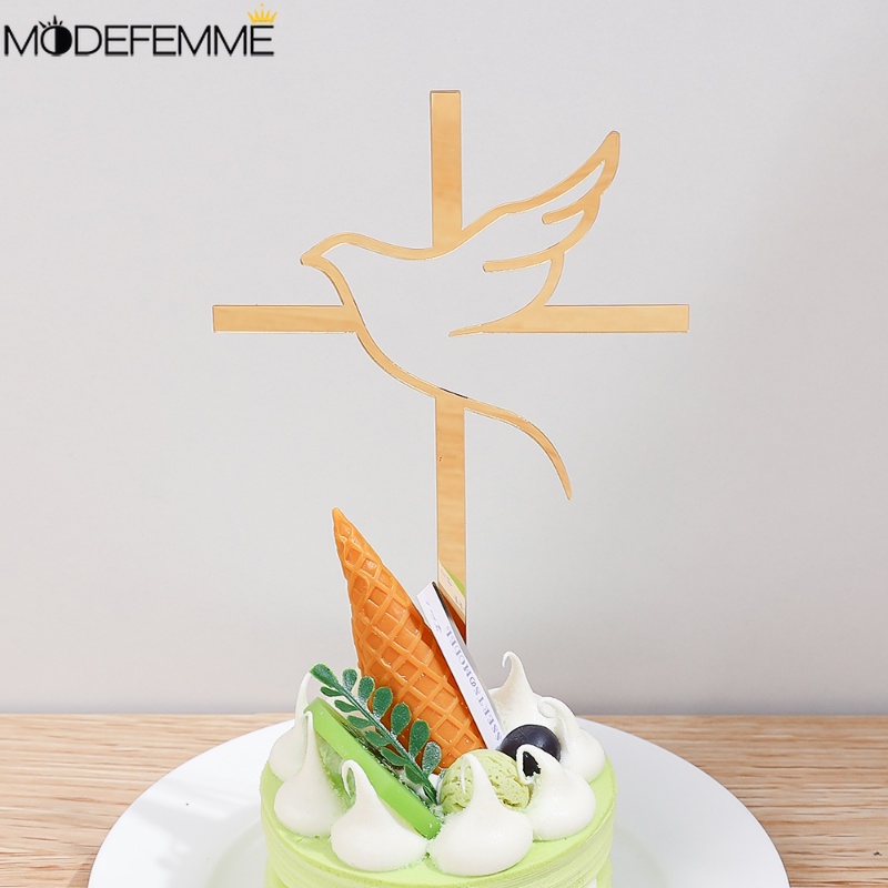 Hiasan Es Krim Muffin Coklat Emas Akrilik Kue Insert Plate Baking Dessert Decor Aksesoris Peace Dove Shaped Topper Card