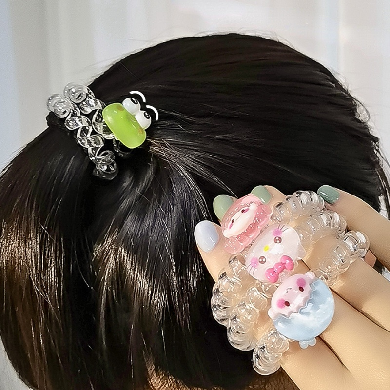 [Unggulan] Tahan Air coil Perhiasan Fashion Jalur Telepon Ikat Rambut Premium Rambut Band Spiral Ponytail Aksesoris Ponytail Holders Wanita Hair Band Kabel Telepon Gulungan Rambut Elastis