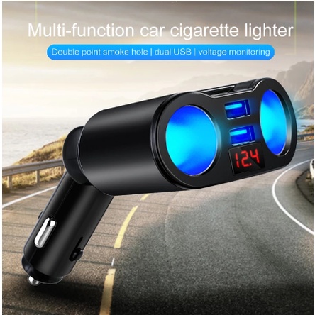 4 in 1 Car Charger Cas Mobil 3.1A Fast Charging dengan Monitor Voltage 2 Cigarette Lighter Socket