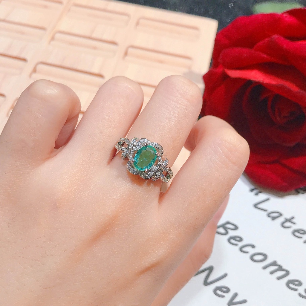 Goldkingdom Aksesoris Perhiasan Fashion Ready Stock Bibo Green Tourmaline Colorful Ring Multi-layer Bunga Mawar Pembukaan Cincin Perempuan