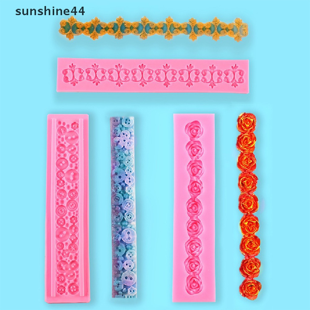 Sunshine Strip Panjang Renda Cetakan Silikon Pernikahan Fondant Kue Border Sugarcraft Candy Mold ID