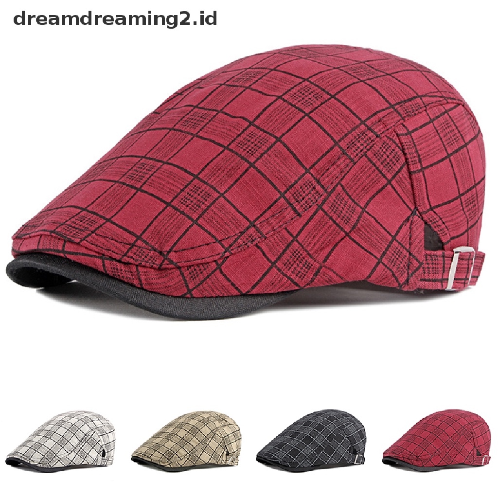 (hot) Stripe Lattice Beret Hat Wanita Pria Kotak-Kotak Visors Duckbill Herringbone Flat Cap//