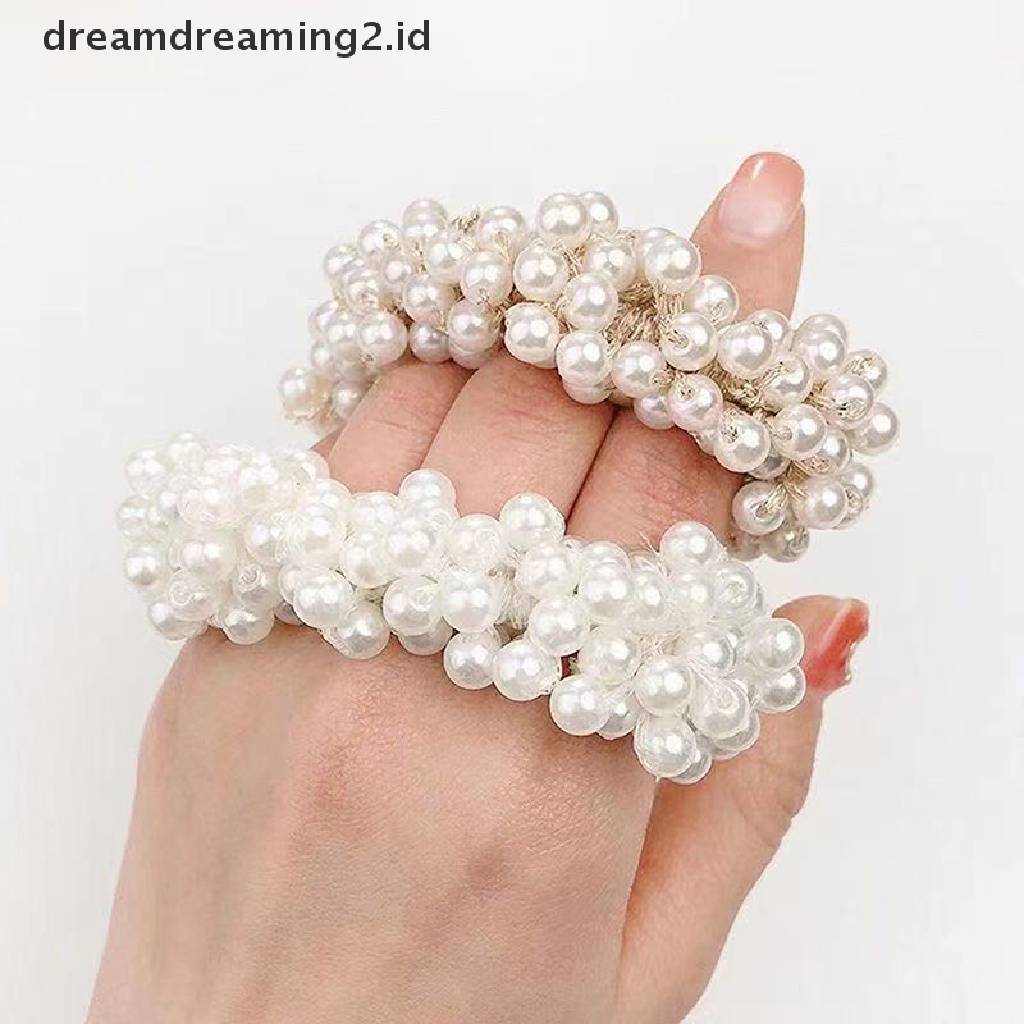 (hot) Woman Pearl Hair Ties Beads Girls Ponytail Holders Aksesoris Rambut Hair band//