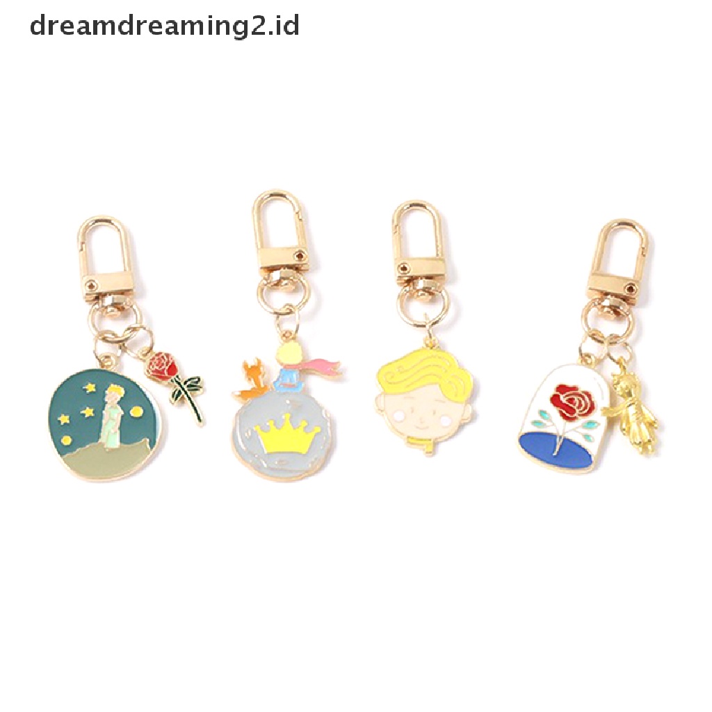 (hot) 1pcs Lovely Rose Boy Little Prince Pendant Key Chain Gantungan Kunci Planet Rubah Kecil//