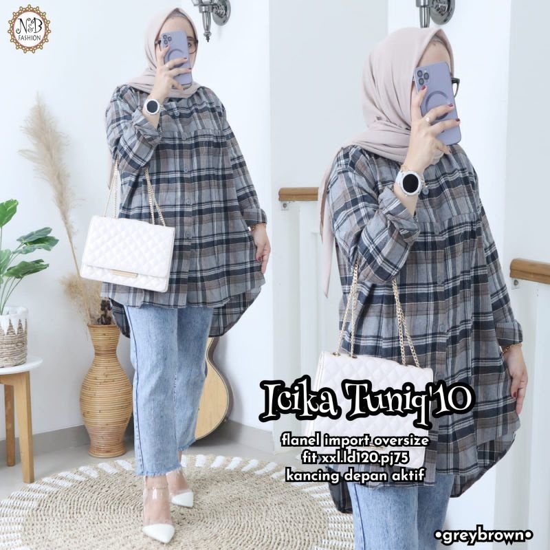 RF86JV icika kemeja flanel import N&D kemeja wanita jumbo ld 120 xl xxl kemeja tunik baju atasan kek