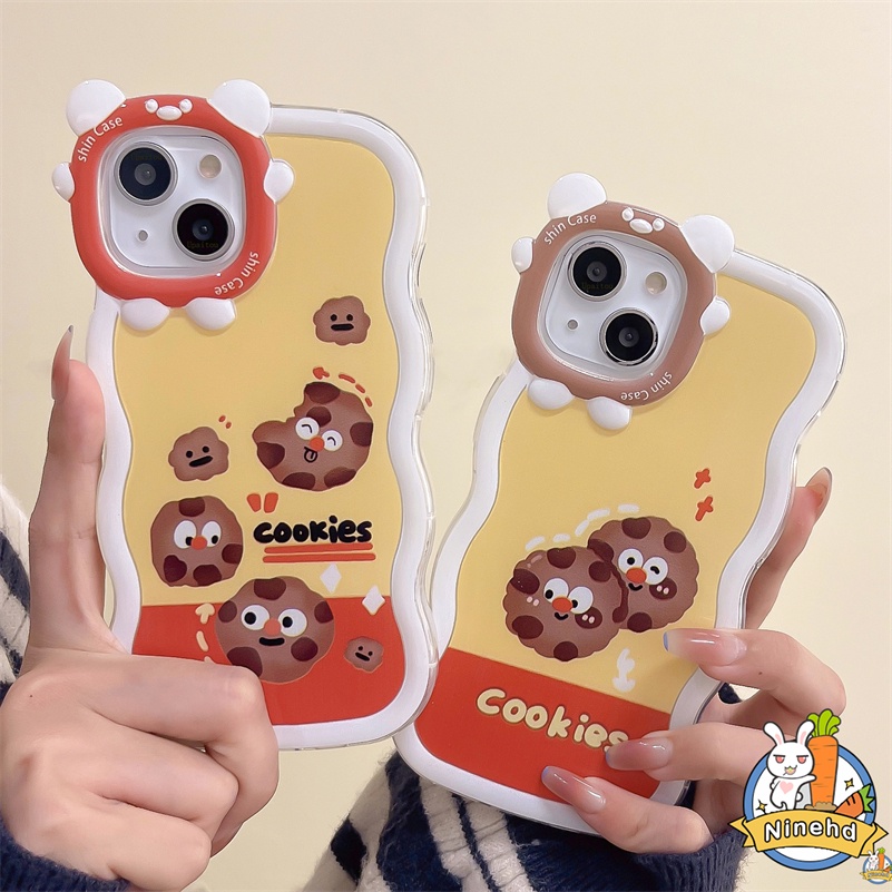 IPHONE Casing Kompatibel Untuk Iphone14 13 12 11 Pro Max X Xr Xs Max7 8 6 6s Plus SE Motif Cookies Lucu Casing Ponsel Bergelombang Monster Kecil Frame Lensa Anti Jatuh Shockproof Cover Pelindung