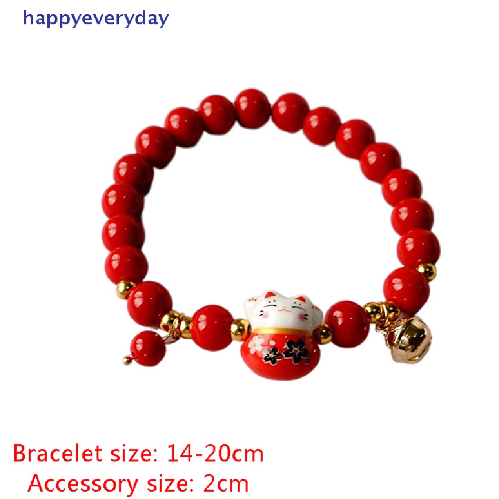 [happy] Red Beads Ceramic Bracelet Gelang Tangan Anyaman Tali Manik Plutus Cat Stretch [ID]