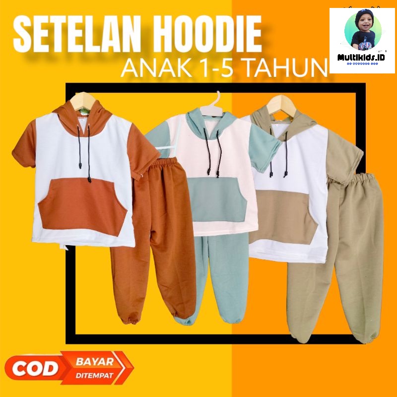 setelan anak unisex lengan panjang trendy hoodie tebal premium 1-5 tahun