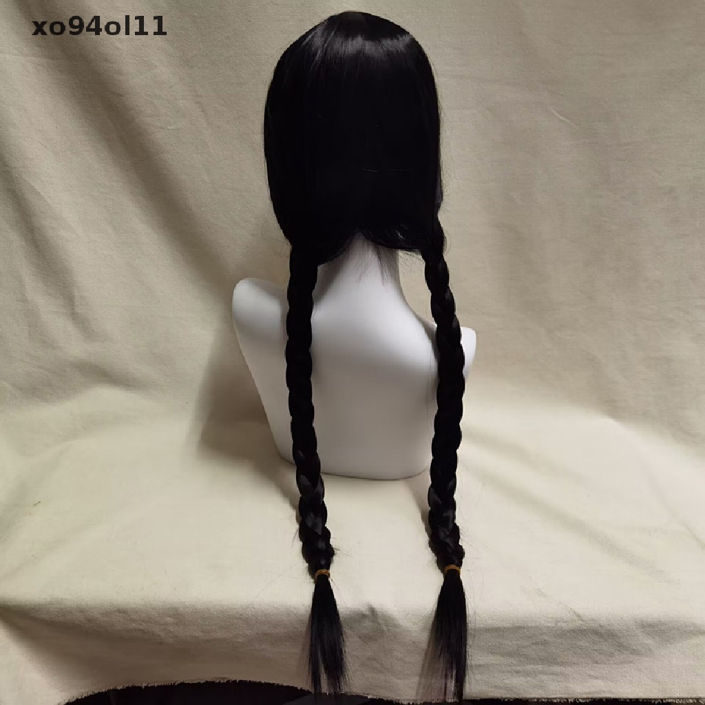 Xo Wednesday The Addams Family Cosplay Wig Rambut Kepang Hitam Panjang Dengan Poni Wig OL