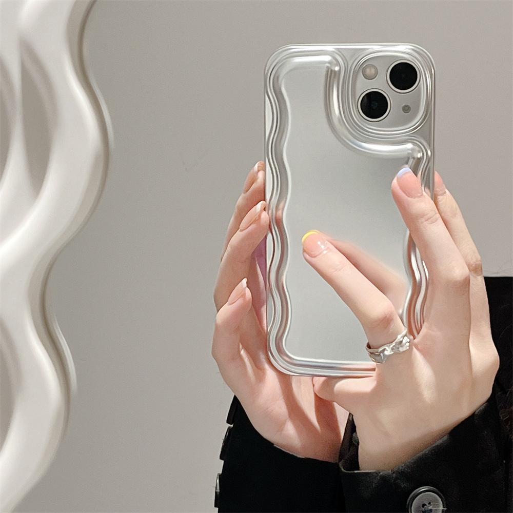 IPHONE Ins Shine Stylish Plating Irregular English Mirror Bracket Soft Case Untuk Iphone13 12 11 14 Pro X XR XS MAX Mewah Bergelombang Pinggiran Penutup Belakang