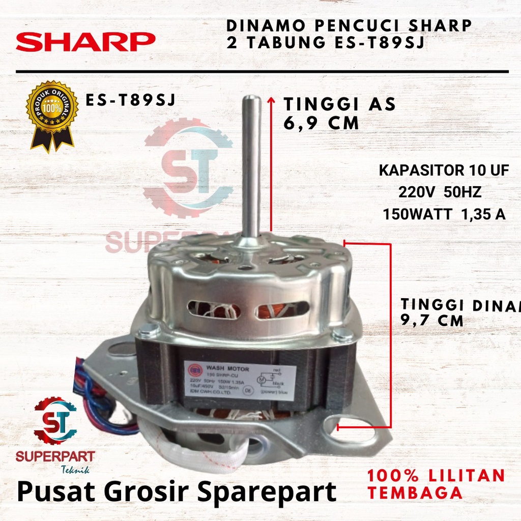 DINAMO PENCUCI SHARP 2 TABUNG ES-T89SJ | DINAMO WASH MESIN CUCI | MOTOR PENCUCI SHARP ES-T89SJ