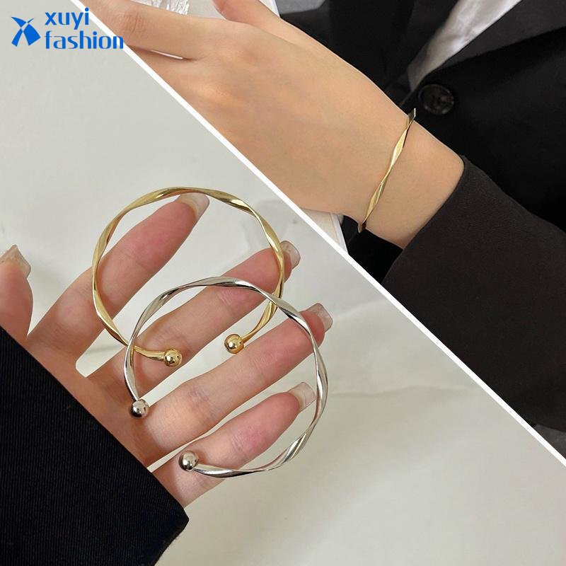 Gelang Emas Perak Simple Mobius Bangle Terbuka Untuk Aksesoris Perhiasan Wanita