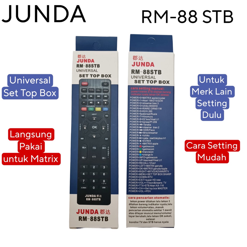 Remot Universal set top box DVB-T2 STB JUNDA RM-88 New bisa Pairing Remot TV