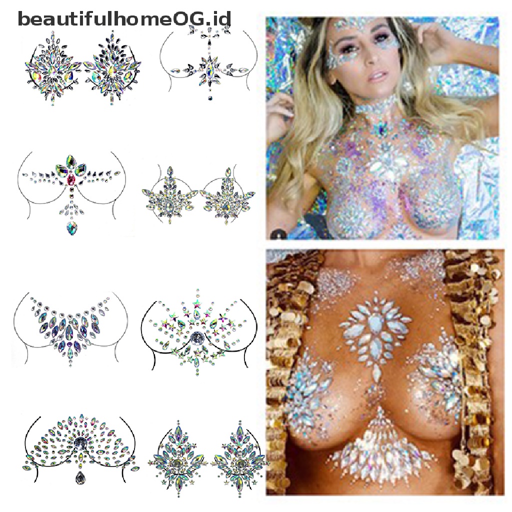 // Beauty// Stiker Tato Palsu Dada Permata Kristal Wajah Deco Diamond Acrylic Rhinestone **